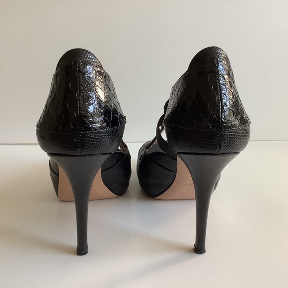 Escada Black Leather Peep-Toe Stiletto Heels, Beautiful EUC! Size 38.5 - Picture 3 of 11